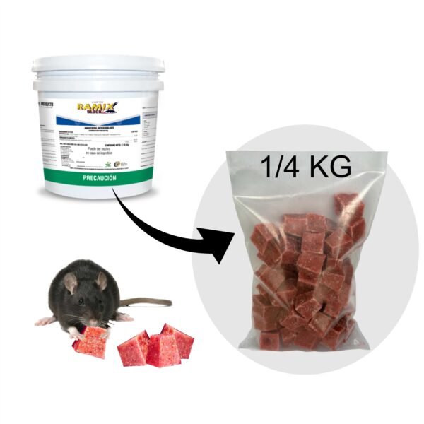 Raticida Veneno Para Ratas Ratones Bromadiolona 1/4 kg Anticoagulante Seca Roedores Cebo Parafinado