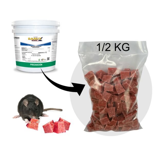 Raticida Veneno Para Ratas Ratones Bromadiolona 1/2 kg Anticoagulante Seca Roedores Cebo Parafinado